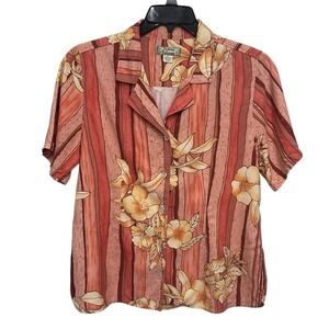 Tommy Bahama Hawaiian Shirt Womens Extra Large Silk Coral Floral Short Sleeve